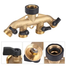 Gracelaza 4-Wege Verteiler aus Messing 3/4 Zoll für Wasserhähne - mit 4 Unabhängig Ein-Aus-Ventile - Garten Schlauch Wasserhahn Verbinder Set mit 4 Gartenschlauch Adapter & 8 Gummi-Unterlegscheiben #3