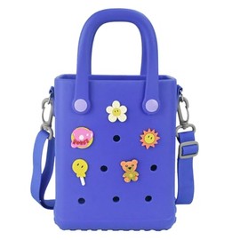 Mini Rubber Beach Bag with Strap & Charms, Waterproof EVA Bitty Beach Bag for Girls, Small Rubber Beach Tote Bag for Beach