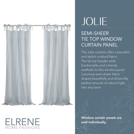 Elrene Home Fashions Crushed Semi-Sheer Adjustable Tie Top Single Panel Window Curtain Drape, 52" x 95" (1, Soft Blue