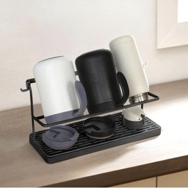 seicasaya 2-Tier Water Bottle Drying Rack for Countertop - Large Carbon Steel Cup Mug Organizer with Removable Drain Tray (Black)