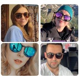 DQbhzh Womens Mens Polarized Sunglasses Vintage Retro Classic Round Mirrored lens 100% UV Protection Shades Sun Glasses Trendy 2 Pack Leopard Brown/Glossy Black Gradient Grey