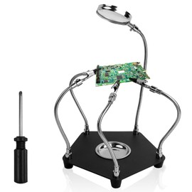 JOLIGAEA Third Hand Soldering, Soldering PCB Holder Tool with 3 x Magnifying Glass, Soldering Holder with 4 PCB Columns, Soldering Station Helping Hand, PCB Holder Soldering Aid for Welders, Crafts