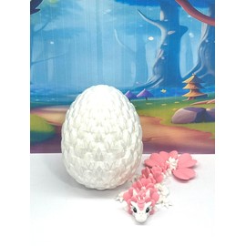 3D Printed Baby Dragon with Dragon Egg, Articulated Clover, Crystal, Easter, Rose, Gemstone, Orchid, Sushi, Woodland Baby Dragon, Fidget ADHD Toy BD007WP-WE (Clover Dragon)