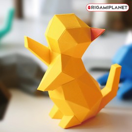 ORIGAMIPLANET 3D Origami Paper Craft Kit, Starpaw Kitten Cute DIY Pre-Cut Animal Papercraft Model for Beginners, Fun Handmade Home Decoration Gift for Adults & Kids-Yellow