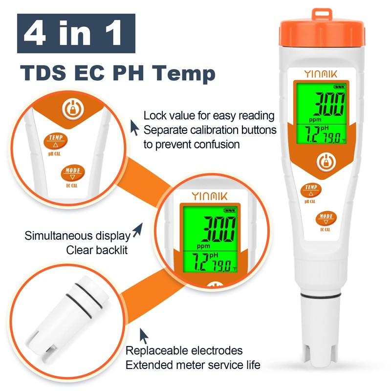 Hydroponics EC pH Tester, Simultaneous Display pH ppm for Base