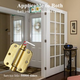 PTSOC Self-Closing Door Hinge, 3.5 Inch x 3.5 Inch, 2 Pack, Rounded 5/8 Radius Corners, Spring Loaded Hinge Adjustable Tension for Residential/Commercial Standard Interior Doors, Brass