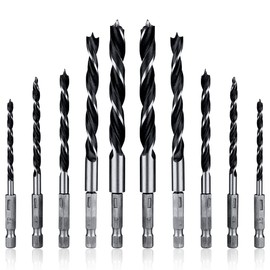 Mesee 10 Pieces HSS Brad Point Twist Drill Bits, 1/4 Inch Hex Shank Quick Change Twist Drill Bits Set for Woodworking Dowel Drilling - 4mm/ 5mm/ 6mm/ 8mm/ 10mm