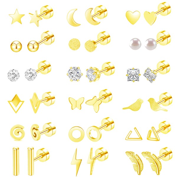 MJust 18 Pairs Stainless Steel Earring Set For Women Men