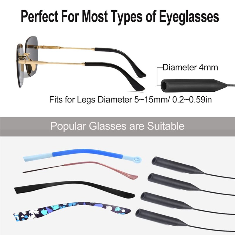KAJUDA 4Pcs Adjustable Glasses Strap, Glasses Sport Strap Holder Sunglass