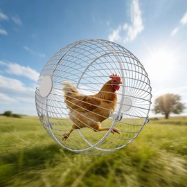SORENCUT 17.7 Inch Metal Chicken Ball Cage, Large Rolling Chicken Ball Cage with Secure Snap-Lock Closure, Easy Assembly Outdoor Chicken Exercise Enclosure for Small to Medium Chickens