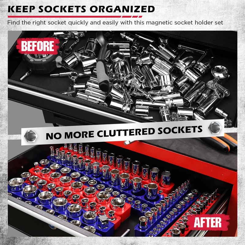 12-Piece 1/4" 3/8" 1/2"-Drive SAE & Metric Magnetic Socket Organizer