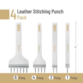 UNCO- Leather Stitching Punch, 4 Pack, 6mm, 1/2/4/6 Prong, Leather Stitch Punch, Leather Fork Punch, Leather Chisel, Leather Hole Punch Tool, Leather Punch Tool, Stitching Chisel