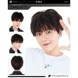 TefuRe MEN-004-N-BLK Men's Short Wig, Spiral, Perm, Curl, Fluffy, Heat Resistant, Full Wig, Men's Dress, Korean, Frosted Fiber, Natural Wig Net Included, Natural Black
