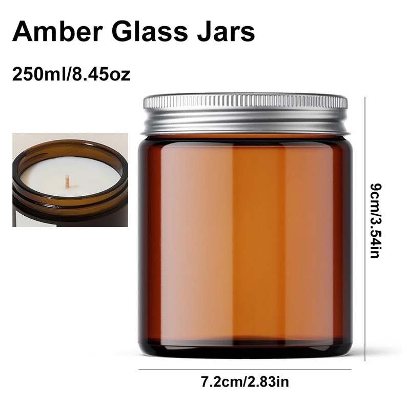 8.5oz Amber Candle Jars for Making Candles, Round Glass Jar