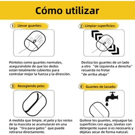 Guantes Quita Pelo para Mascotas - Pack de 4 | Doble Cara (Estático + Cepillo) | Elimina Pelos de Perros, Gatos, Sofá y Ropa | Guantes Removedor de Pelo para Mascotas | Limpieza Fácil del Hogar (24×16cm)