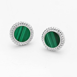 Women's Earrings 925 Silver, Genuine Natural AAA Gemstone Stud Earrings, 18K Gold Plated, Silver, Malachite