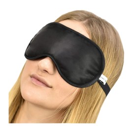 Jasmine Silk 100% Pure Silk Filled Eye Mask/Sleeping Mask Sleep Mask - Black