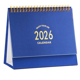 Small Desk Calendar 2025-2026, Standing Flip Desktop Calendar from July 2025 to December 2026 - Metal Ring Twin-Wire Binding Monthly Desktop Calendar for Home Office School (Blue)