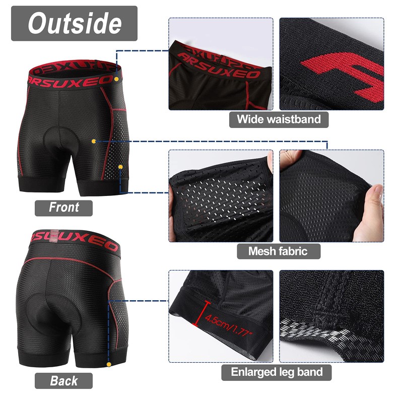 ARSUXEO Men's Cycling Shorts 5D Gel Padded Mountain Bike Undershorts