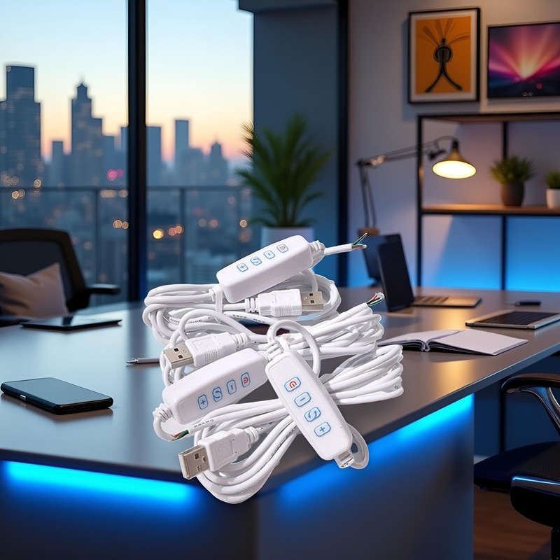 1 Pcs White DC5V USB LED Dimmer Extension Cable with