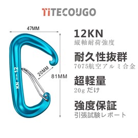 TITECOUGO 1T Carabiner, 2,697.7 lbf, Mountain Climbing, D-Ring for Tools, Sling, Hammocks, Belts, Pouches, Tools, Fishing, Workbench, Gadgets, Side Bag, Accessory Holder, Sky Blue, 1 Carabiner