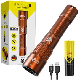 AMAFOX G6 - XENON Megabeam Hochleistungs- LED Taschenlampe Aufladbar - Bronze - Extrem Hell | Taktische Taschenlampe led mit USB C & 18650 Akku