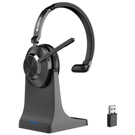 Wireless Headset with Mic for Work,Wireless Computer Headset(Bluetooth V5.3 + USB Dongle)w/Noise Cancelling Mic & Mute Button,Long Battery Life for Work,Zoom,Teams,Online Meetings,Home Office