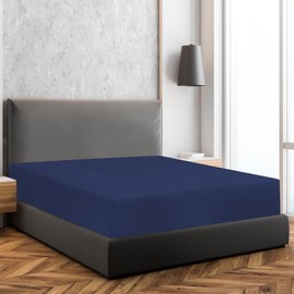 Soroor Bedding & Linen, Microfiber Double Fitted Sheet, Navy Deep Pocket 12 inch Bed Sheets, Super Soft Fabric & Elastic Hem Fitted Sheets | 135 x 190 x 30 cm Double Bed Sheet