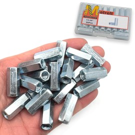 Matrelt 20Pcs 1/4"-20 Hex Coupling Nut, Threaded Rods Coupling Nuts Zinc Plating Extended Hexagon Rod Coupling Nuts, Threaded Connectors for Full All Threaded Rod, Eyebolts,Wedge Anchor,Chain Links