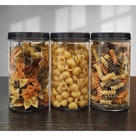ljdeals 32 oz Clear Plastic Jars with Lids, Storage Containers, Wide Mouth PET Mason Jars, Pack of 6, BPA Free, Food Safe, Made in USA
