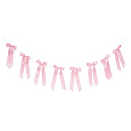 Bow Decor Banner Pink Satin Bow Garland Decorations for Valentine’s Day, Mother’s Day, Baby Shower Bachelorette Parties, Birthday, Bridal Shower, Wedding, Engagement
