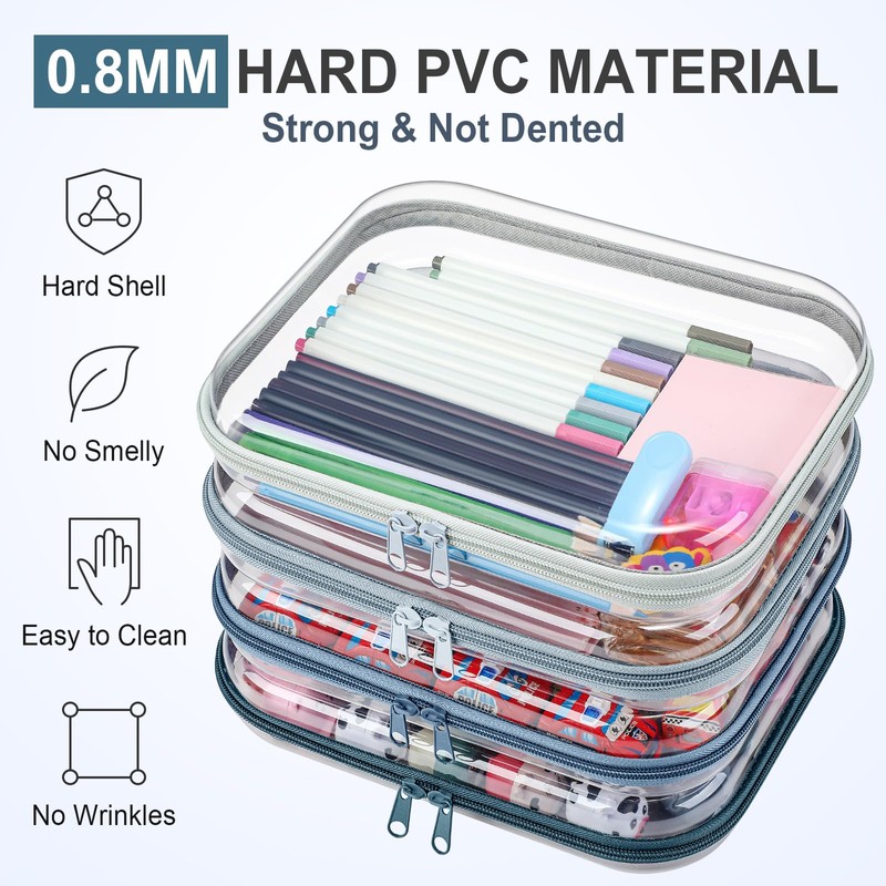Hoolerry 4 Pcs Hard Clear Zipper Case Makeup Bags Plastic