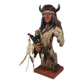 Ebros Gift Native American Indian Chief Warrior Hunter with Buffalo Feathers Head Piece Holding Sword and Arrows Bust Desktop Figurine As Cultural Heritage History Sculpture