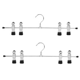 Mawa by Reston Lloyd, Space-Saving Pant Hanger with Rotating Hook, 4 Extra-Large Adjustable Pant Clips, 16 inch Wide, Black, Set of 2