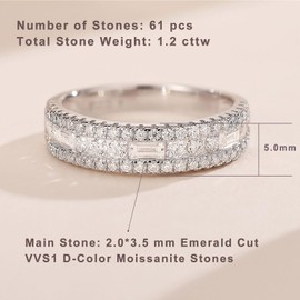 Newshe Jewellery Moissanite Rings for Women 925 Sterling Silver Wedding Bands Pave Emerald Eternity Band Ring Size 5.5