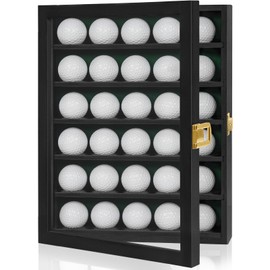 WELIDAY Golf Ball Display Case, 30 Golf Ball Holder, Present for Golf Enthusiasts Golf Ball Display Rack Cabinet for Wall Mount and Stand (Black, for 30 Golf Balls)