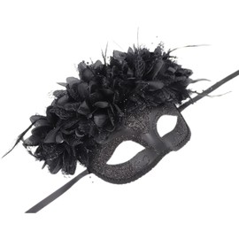 Abirfig Masquerade Mask, Venetian Style Feather Flower Mask, Costume Party Props (Black)