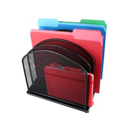 Huron Desktop Inclined Slant 5-Slot File Binder Organizer Storage, Black Steel Mesh