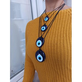 Long tiantian Evil Eye Necklace for Women Evil Eye Pendant Protection Necklaces for Men Leather Rope Glass Inspirational Jewelry Lucky Amulet Necklace Christmas Stocking Stuffers for Women