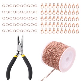 Rustark 102Pcs 4mm 30 Feet Rose Gold Jewelry Making Chains Kit Thin Necklace Bracelet Chain Twisted Links Curb Chain with Jump Rings Lobster Clasps and Pliers for Bracelet Necklace Jewelry Making