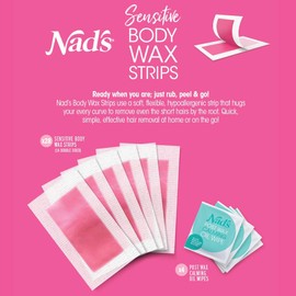 Nad's Body Wax Strips - Wax Hair Removal For Women - Sensitive Skin - At Home Waxing Kit with 28 Waxing Strips + 4 Calming Oil Wipes