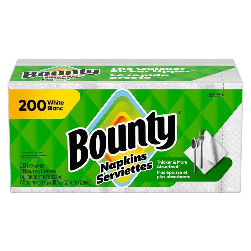 Bounty Paper Napkins, White, 200 Count, Packaging may vary