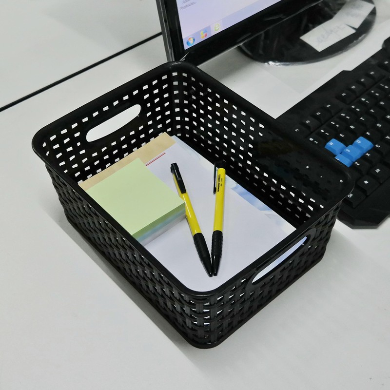 Morcte Organizador de contenedores de cesta de plástico negro, paquete