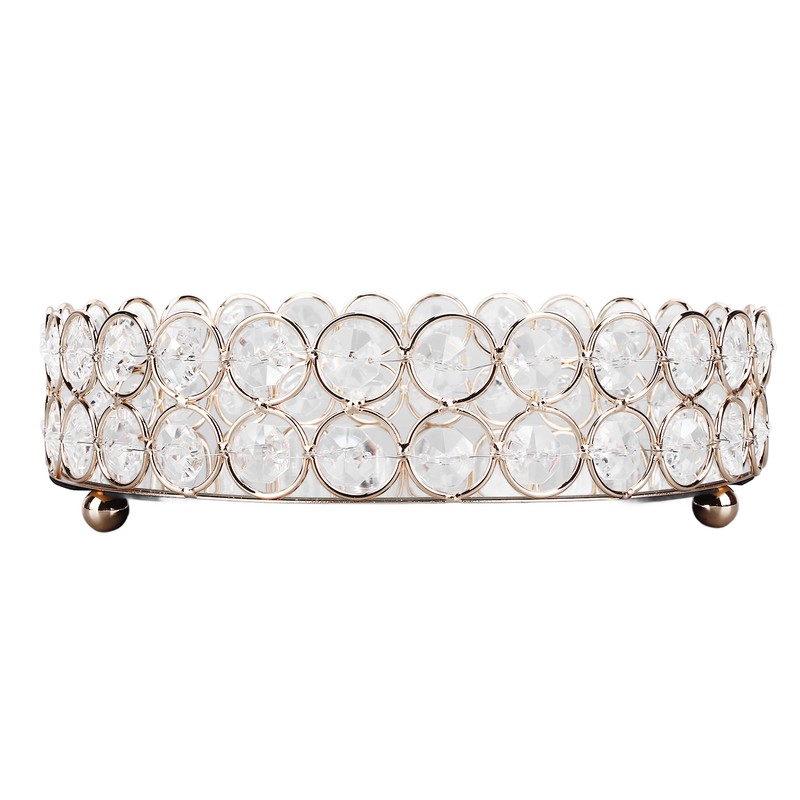 Crystal Cosmetic Makeup Tray 8in Round Display Tray Mirrored Metal