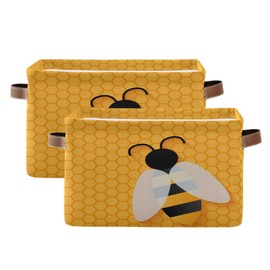 Storage Basket Animal Bee Honeycomb Beehive Geometric Pattern Storage Cube Box Durable Canvas Collapsible Toy Basket Organizer Bin with Handles for Shelf Closet Bedroom Home Office