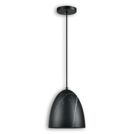 LUXWELL Modern Marble Pendant Light, 8"x8" Metal Hanging Light Fixture with Faux Black Stone Finish, 15"-72" Adjustable Line, E26 Socket for Office, Living Room, Dining Area – Midnight Stone