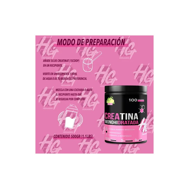 Suplemento Creatina Monohidratada 500g Heragen 100servicios