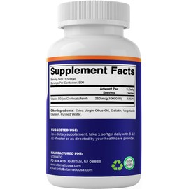 Vitamatic Vitamin D3 10000 IU (250 mcg) - 500 Softgels (Olive Oil Based), Non-GMO, Gluten Free in Cold-Pressed Mini Softgels