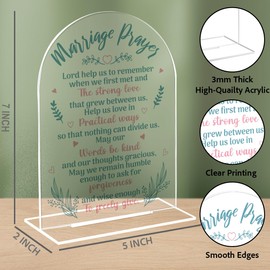 Christian Wedding Gifts for Newlyweds Couples Bridal Shower Gifts for Bride and Groom Anniversary Engagement Gift Marriage Prayer Clear Acrylic Desk Decor Sign for Home Office 7 x 5 Inches