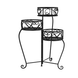 Pure Garden 50-LG1148 Plant Stand – 3-Tier Indoor or Outdoor Folding Wrought Iron Inspired Metal Home and Garden Display with Laser Cut Shelves (Black)